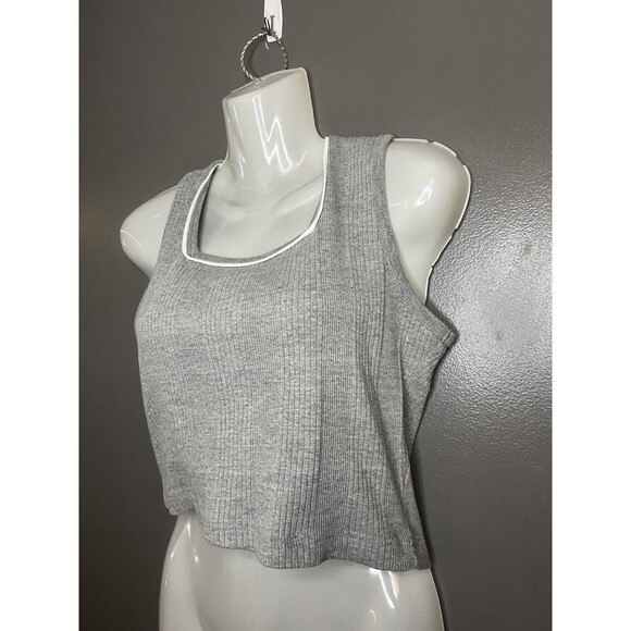 Bravo Tank Top Womens Medium Gray Ribbed Cropped 100% Cotton Shirt Casual - Picture 3 of 7